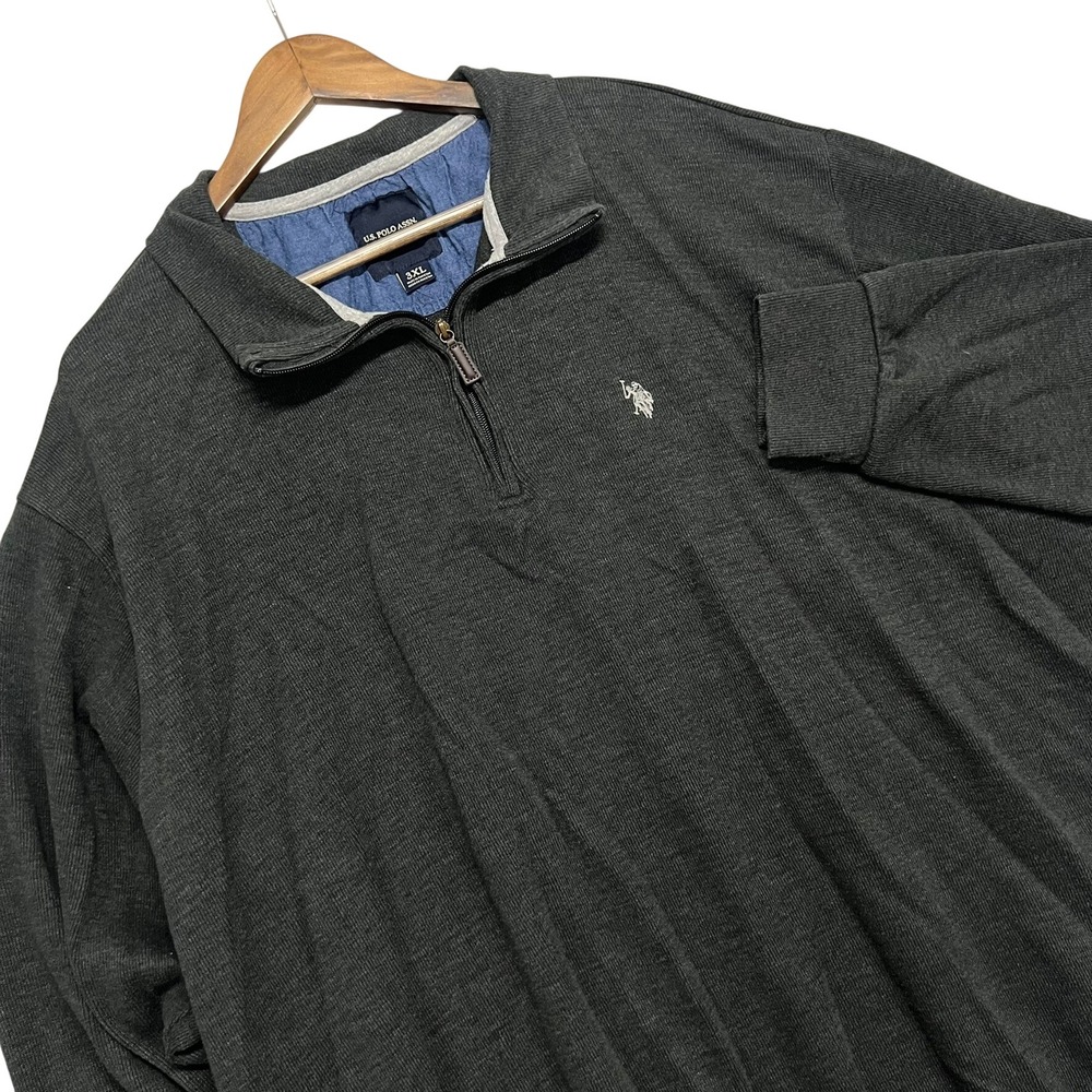 US Polo Assn 1/4 Quarter Zip Pullover Knit Sweater Men 3XL Charcoal Grey Heather